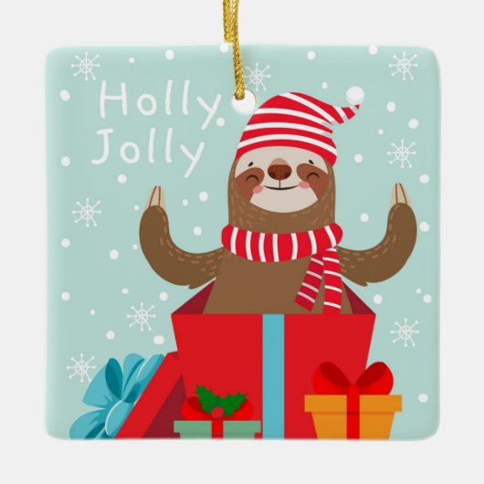 Holly Jolly Sloth Keramisch Ornament (Voorkant)