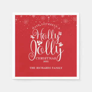 Holly Jolly Sneeuwvlokken Kerst Feestdagen Familie Servet