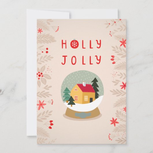 Holly Jolly Snow Wereldbol - een gezellig vakantie Feestdagenkaart (Voorkant)