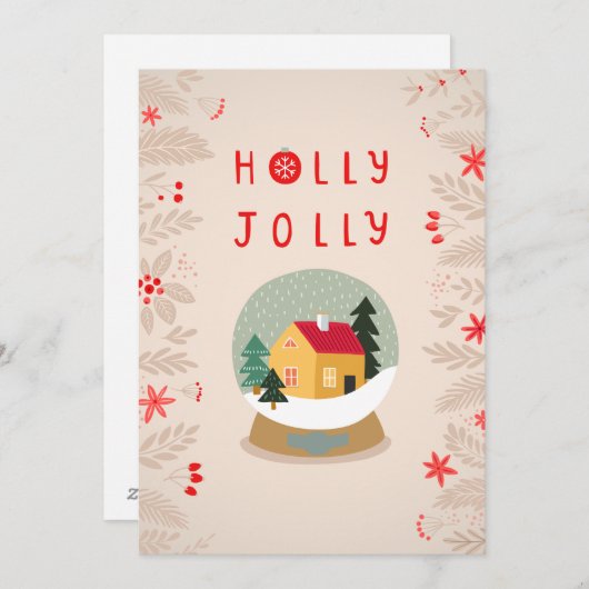 Holly Jolly Snow Wereldbol - een gezellig vakantie Feestdagenkaart (Voorkant / Achterkant)