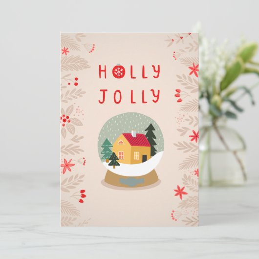 Holly Jolly Snow Wereldbol - een gezellig vakantie Feestdagenkaart (Staand voorkant)