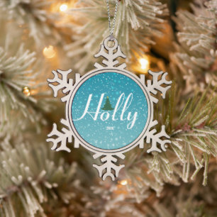 Holly Jolly Snowflake Ornament,  Tin Sneeuwvlok Ornament