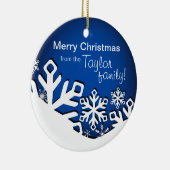 Holly Jolly Snowflakes kerstfoto| sapphire Keramisch Ornament (Rechts)