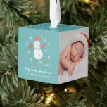 Holly Jolly Snowman Baby's Eerste Kerstmis Decoratie<br><div class="desc">Viel het eerste kerstfeest van je baby met deze kleurrijke,  schattige fotoversiering,  met een gekke sneeuwman,  met weinig accenten waaronder sneeuwvlokken en harten. Het is makkelijk om je te personaliseren en maakt het een prachtige kluts om de komende jaren te schatten! Drie fotomalplaatjes zijn inbegrepen.</div>