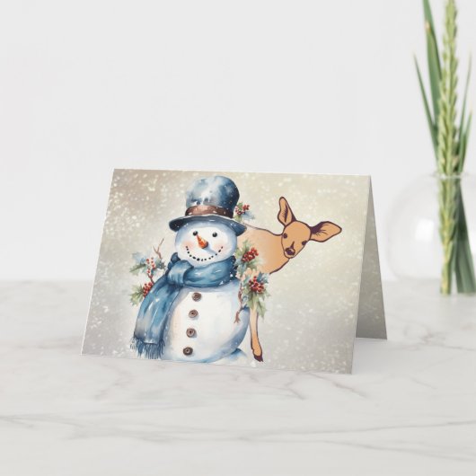 Holly Jolly Snowman beroemd gemaakt door A Fawn Kaart (Voorkant)