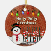Holly Jolly Snowman CUSTOM Keramisch Ornament (Voorkant)