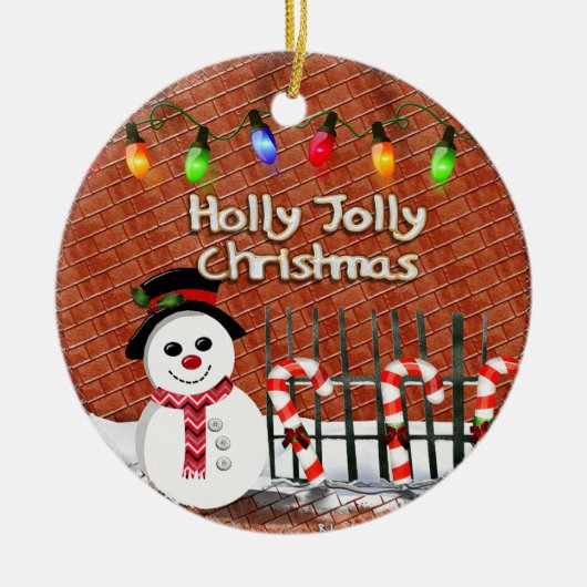 Holly Jolly Snowman CUSTOM Keramisch Ornament (Voorkant)