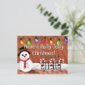 Holly Jolly Snowman Feestdagenkaart (Staand voorkant)