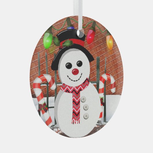 Holly Jolly Snowman Glas Ornament (Voorkant Rechts)