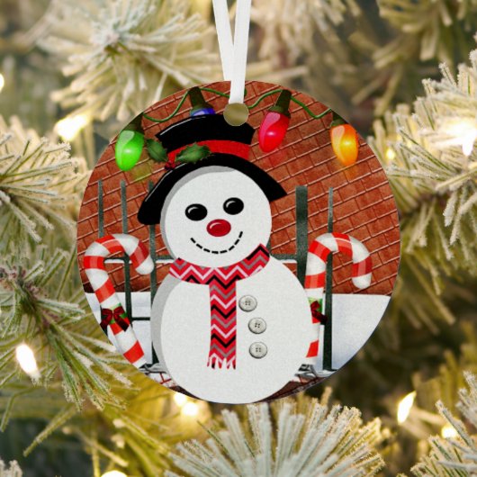 Holly Jolly Snowman Metalen Ornament (Insitu)