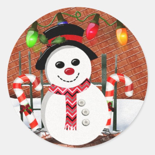 Holly Jolly Snowman Ronde Sticker (Voorkant)