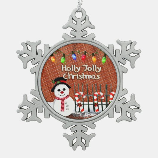 Holly Jolly Snowman Tin Sneeuwvlok Ornament (Voorkant)