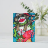 Holly Jolly Sock Monkey Feestdagenkaart (Staand voorkant)
