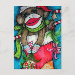 Holly Jolly Sock Monkey Feestdagenkaart