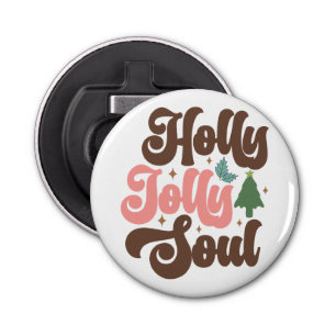 Holly Jolly Soul Retro Groovy Kerst Feestdagen Button Flesopener