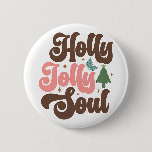 Holly Jolly Soul Retro Groovy Kerst Feestdagen Ronde Button 5,7 Cm