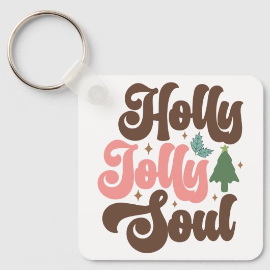 Holly Jolly Soul Retro Groovy Kerst Feestdagen Sleutelhanger (Voorkant)