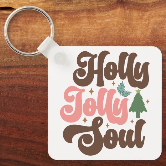 Holly Jolly Soul Retro Groovy Kerst Feestdagen Sleutelhanger (Voorkant)