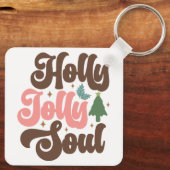 Holly Jolly Soul Retro Groovy Kerst Feestdagen Sleutelhanger (Achterkant)