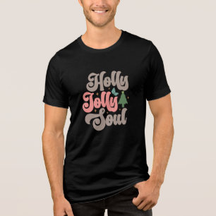 Holly Jolly Soul Retro Groovy Kerst Feestdagen Tri-Blend Shirt