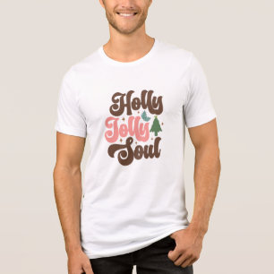 Holly Jolly Soul Retro Groovy Kerst Feestdagen Tri-Blend Shirt
