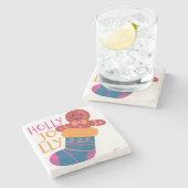 Holly Jolly Stocking Stenen Onderzetter (Zijkant)