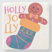 Holly Jolly Stocking Stenen Onderzetter (Voorkant)