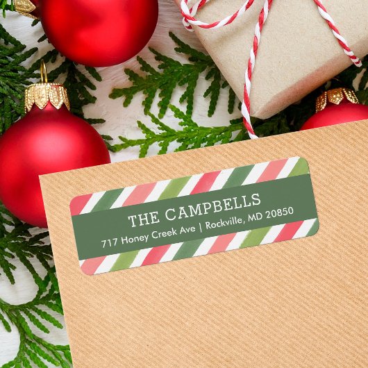 Holly Jolly Stripes Holiday Return Address Etiket