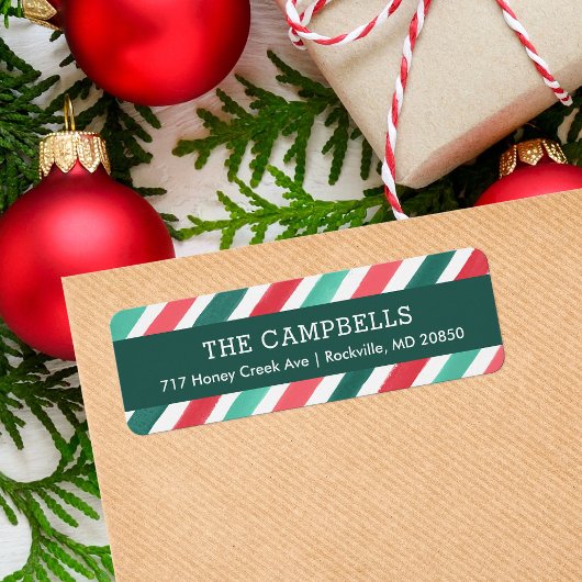 Holly Jolly Stripes Holiday Return Address Etiket