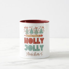 Holly Jolly Teacher Retro Kerstmis Mok