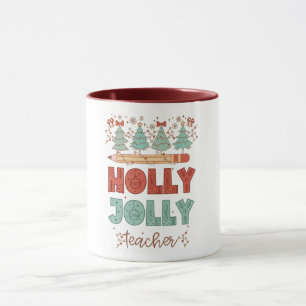 Holly Jolly Teacher Retro Kerstmis Mok