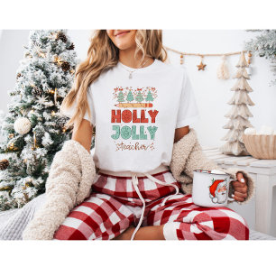 Holly Jolly Teacher Retro Kerstmis T-shirt