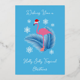 Holly Jolly Tropical Christmas Flamingo Folie Feestdagenkaart