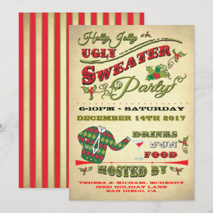 Holly Jolly Ugly Sweater Holiday Party Invitation Kaart