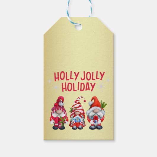 Holly Jolly Vakantie Gnomen Whimsical Kerstmis Cadeaulabel (Voorkant)
