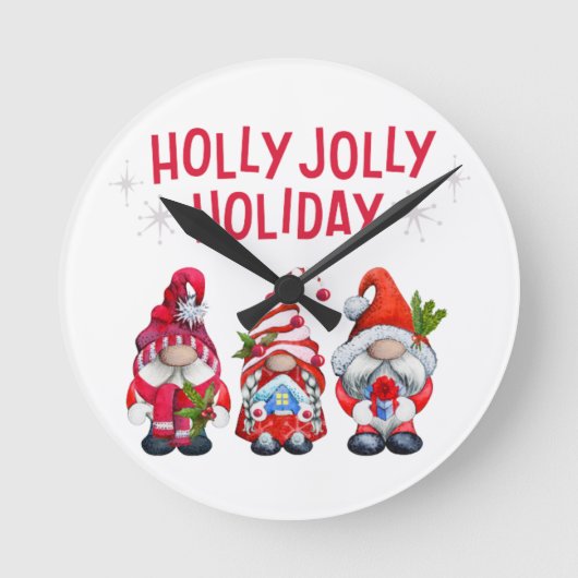 Holly Jolly Vakantie Gnomen Whimsical Kerstmis Ronde Klok (Voorkant)