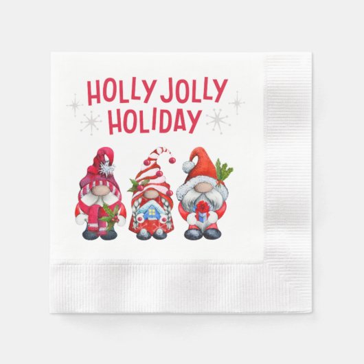 Holly Jolly Vakantie Gnomen Whimsical Kerstmis Servet (Voorkant)