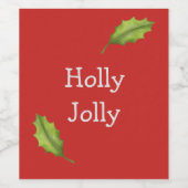 Holly Jolly vakantieblaadjes met aangepaste tekst Wijn Etiket (Enkel label)