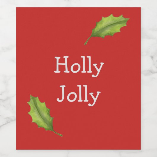 Holly Jolly vakantieblaadjes met aangepaste tekst Wijn Etiket (Enkel label)