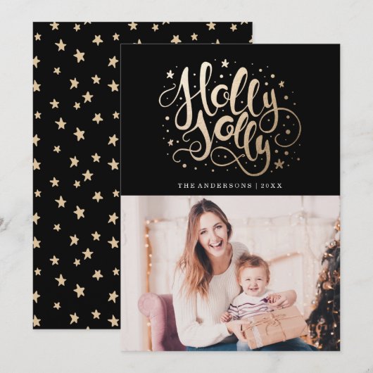 Holly Jolly | Vakantieknopkaart Feestdagenkaart (Voorkant / Achterkant)