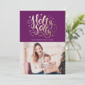 Holly Jolly | Vakantieknopkaart Feestdagenkaart (Staand voorkant)