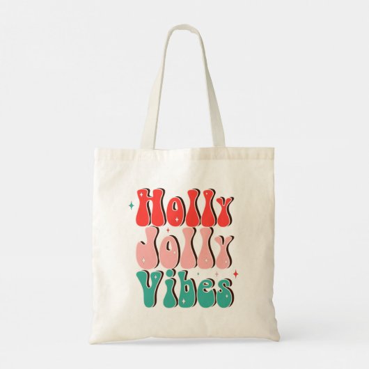 Holly Jolly Vibes Groovy Christmas.Retro Groovy Ho Tote Bag (Achterkant)
