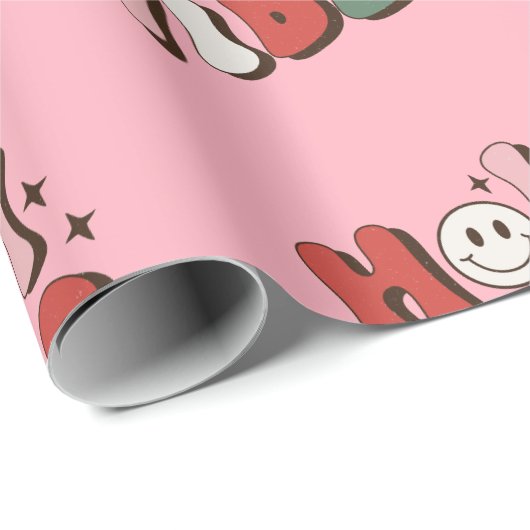 Holly Jolly Vibes Groovy Kerstmis Cadeaupapier (Rol Hoek)