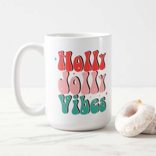 Holly Jolly Vibes Groovy Kerstmis Koffiemok (Met donut)