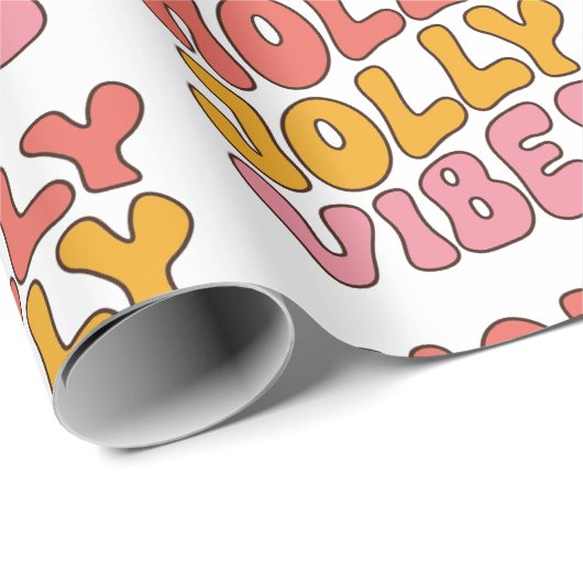 Holly Jolly Vibes Groovy Retro Kerstmis Cadeaupapier (Rol Hoek)