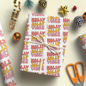 Holly Jolly Vibes Groovy Retro Kerstmis Cadeaupapier
