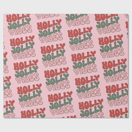Holly Jolly Vibes Groovy Retro Kerstmis Cadeaupapier (Vlak)