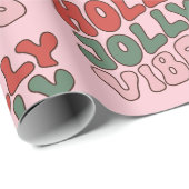 Holly Jolly Vibes Groovy Retro Kerstmis Cadeaupapier (Rol Hoek)
