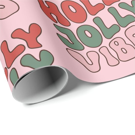 Holly Jolly Vibes Groovy Retro Kerstmis Cadeaupapier (Rol Hoek)