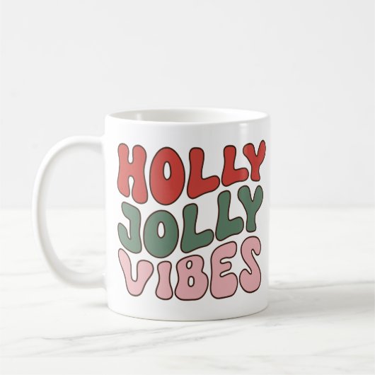 Holly Jolly Vibes Groovy Retro Kerstmis Koffiemok (Links)